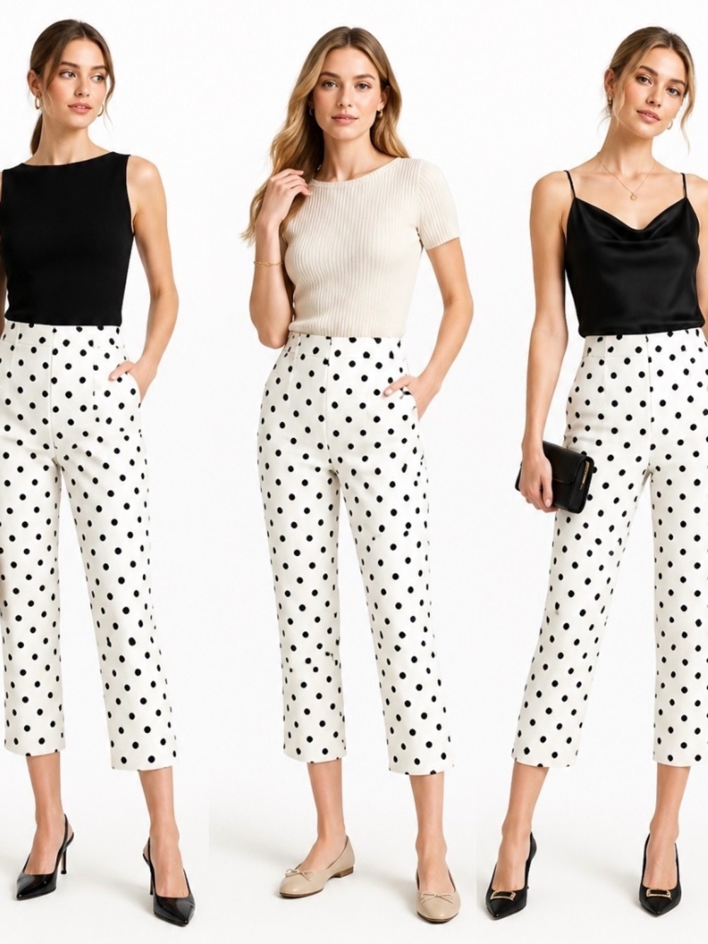 Ricki's Pull On Polka Dot Cropped Pants Womens Small Stretch Feminine Work Party
